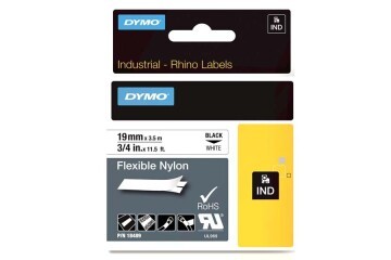 Dymo Rhino Pro Etiketi Plastik Esnek 19 MMx3.5MT Siyah Üzerine Beyaz 18489