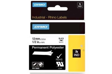 Dymo Rhino Pro Etiketi Plastik Sabit 12 MMx5.5 MT Beyaz Üzerine Siyah 18483