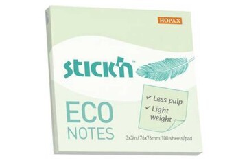 Hopax Stıckn Yapışkanlı Not Kağıdı 100 YP 76x76 Eco Pastel Yeşil HE21748