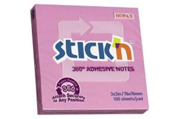 Hopax Stıckn Yapışkanlı Not Kağıdı 360° 100 YP 76x76 Pembe HE21554