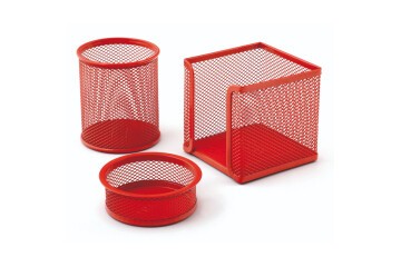 Mas Masa Seti Ataşlık-Kağıtlık-Kalemlik 3 LÜ Metal Perforeli Kırmızı 505