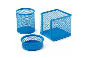 Mas Masa Seti Ataşlık-Kağıtlık-Kalemlik 3 LÜ Metal Perforeli Bebe Mavi 505