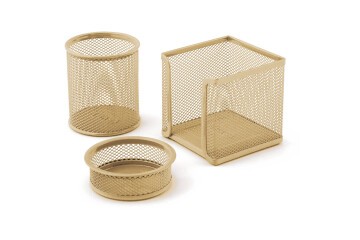 Mas Masa Seti Ataşlık-Kağıtlık-Kalemlik 3 LÜ Metal Perforeli Gold 505