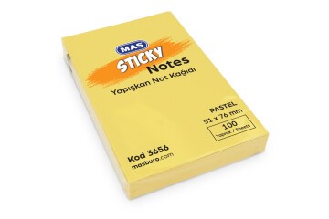 Mas Yapışkanlı Not Kağıdı 100 Syf 51x76 Pastel Sarı 3656