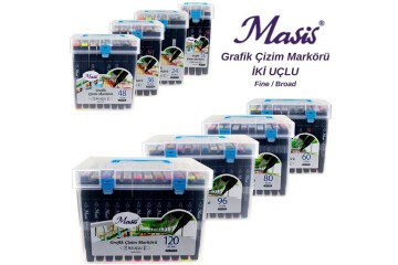 Masis Grafik Çizim Markörü İki Uçlu 60 Renk ÇM-PP60