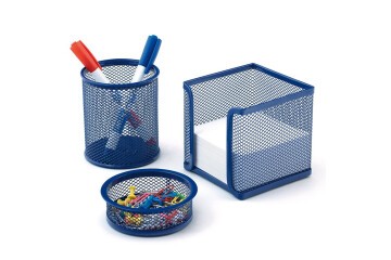 Mimaks Masa Seti Ataşlık-Kağıtlık-Kalemlik 3 LÜ Metal Perforeli Mavi MS-3