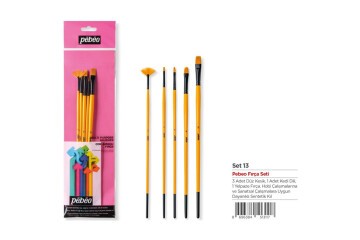 Pebeo Fırça Seti Sentetik Kıl Uzun Sap No:0-4-8-12+Yelpaze Fırça No:2 5 Lİ SET-13