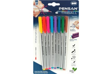 Pensan Tükenmez Kalem Triball 1.0 MM Bilye Uç 8 Lİ Renkli
