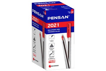 Pensan Tükenmez Kalem Üçgen Gövdeli Şeffaf Kırmızı 50 Lİ 2021