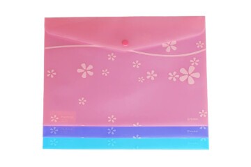 Smato Çıtçıtlı Evrak Zarfı Mat Çiçek Desenli Pembe W7542