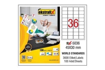 Ekstrafix Laser Etiket 100 YP 45x30 Laser-Copy-Inkjet FİX-5036