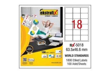 Ekstrafix Laser Etiket 100 YP 63.5x46.6 Laser-Copy-Inkjet FİX-5018