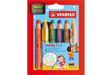 Stabilo Pastel Boya Woody 3 İn 1 6 Renk+Kalemtıraş 8806-2