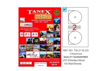Tanex Cd Etiketi Laser-Copy-Inkjet 100 YP 116x41 MM TW-2116