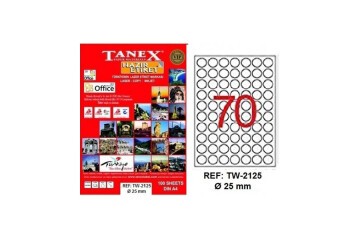 Tanex Laser Etiket 100 YP 0.25 MM Laser-Copy-Inkjet Yuvarlak TW-2125