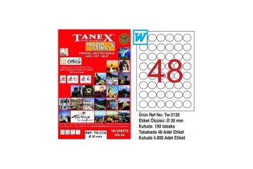 Tanex Laser Etiket 100 YP 0.30 MM Laser-Copy-Inkjet Yuvarlak TW-2130