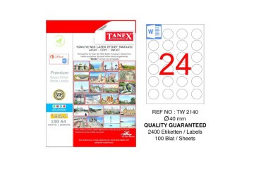 Tanex Laser Etiket 100 YP 0.40 MM Laser-Copy-Inkjet Yuvarlak TW-2140