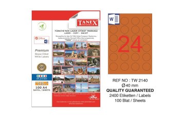 Tanex Laser Etiket 100 YP 0.40 MM Laser-Copy-Inkjet Yuvarlak Turuncu TW-2140
