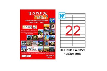 Tanex Laser Etiket 100 YP 105x25 Laser-Copy-Inkjet TW-2222