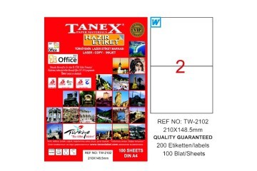 Tanex Laser Etiket 100 YP 210x148.5 Laser-Copy-Inkjet TW-2102