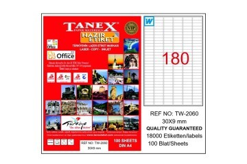 Tanex Laser Etiket 100 YP 30x9 Laser-Copy-Inkjet TW-2060