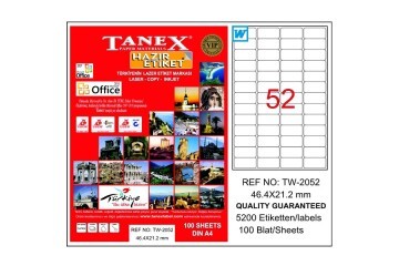 Tanex Laser Etiket 100 YP 46.4x21.2 Laser-Copy-Inkjet TW-2052