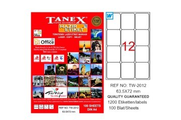 Tanex Laser Etiket 100 YP 63x72 Laser-Copy-Inkjet TW-2012