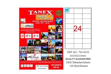 Tanex Laser Etiket 100 YP 64x33 Laser-Copy-Inkjet TW-2533