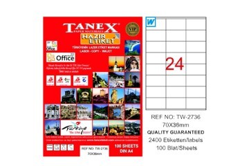 Tanex Laser Etiket 100 YP 70x36 Laser-Copy-Inkjet TW-2736