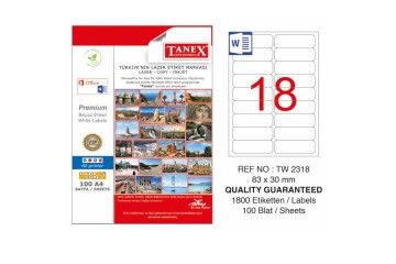 Tanex Laser Etiket 100 YP 83x30 Laser-Copy-Inkjet TW-2318
