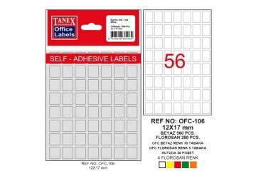 Tanex Ofis Etiketi Poşetli 12x17 MM Beyaz OFC-106