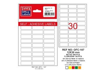 Tanex Ofis Etiketi Poşetli 12x30 MM Beyaz OFC-107