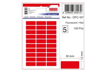 Tanex Ofis Etiketi Poşetli 12x30 MM Fosforlu Kırmızı OFC-107
