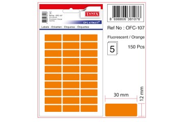 Tanex Ofis Etiketi Poşetli 12x30 MM Fosforlu Turuncu OFC-107