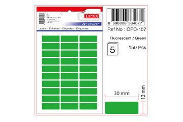 Tanex Ofis Etiketi Poşetli 12x30 MM Fosforlu Yeşil OFC-107