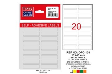 Tanex Ofis Etiketi Poşetli 13x40 MM Beyaz OFC-108