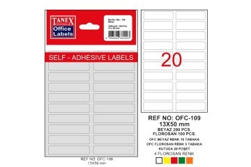 Tanex Ofis Etiketi Poşetli 13x50 MM Beyaz OFC-109