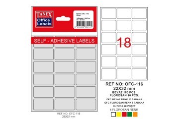 Tanex Ofis Etiketi Poşetli 22x32 MM Beyaz OFC-116