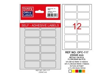 Tanex Ofis Etiketi Poşetli 23x40 MM Beyaz OFC-117