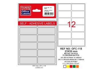 Tanex Ofis Etiketi Poşetli 23x50 MM Beyaz OFC-118