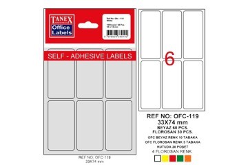 Tanex Ofis Etiketi Poşetli 33x74 MM Beyaz OFC-119