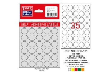 Tanex Ofis Etiketi Poşetli Yuvarlak 19 MM Beyaz OFC-131