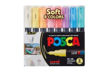 Uni-Ball Posca 0.7 Su Bazlı Poster Markörü Soft Renk 8 Li PC-1M/8C