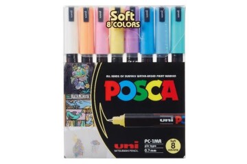 Uni-Ball Posca 0.7 Su Bazlı Poster Markörü Soft Renk 8 Li PC-1MR/8C