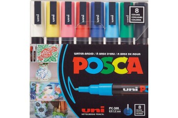 Uni-Ball Posca 0.9-1.3 Su Bazlı Poster Markörü Ana Renk 8 Li PC-3M/8C