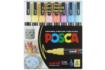 Uni-Ball Posca 0.9-1.3 Su Bazlı Poster Markörü Soft Renk 8 Li PC-3M/8C