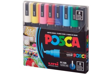 Uni-Ball Posca 1.8-2.5 Su Bazlı poster Markörü Anarenk 8 Li PC-5M/8C