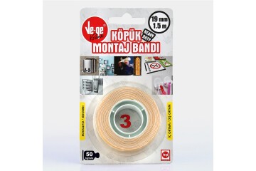 Vege Çift Taraflı Köpük Bant 19 MM x 1,5 Mt (3)