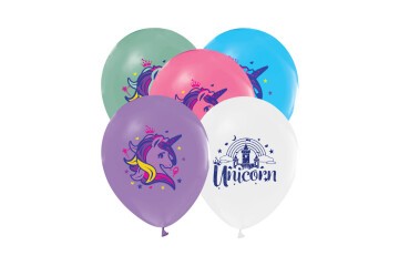 Balonevi Balon 4+1 Raınbow Unıcorn Baskılı 12 8 Li