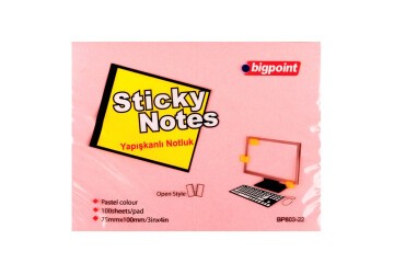 Bigpoint Yapışkanlı Not Kağıdı 75x100 Pembe BP803-22